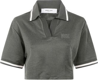 Golden Goose Journey Ws Medium Crop Polo Fluid Jersey Knitted Rib Mic