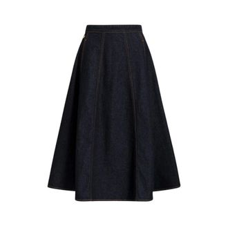 Alberta Ferretti Flared denim midi skirt with AF logo - female - Alberta Ferretti - Denim Skirts - Blue - 2XL - Skirts