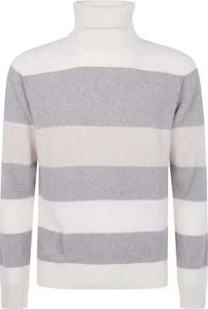 Barba Pullover met coltrui en horizontale strepen - Heren - Coltruien - Beige - L - Wol - Truien & Vesten