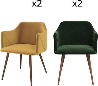 Rendez-Vous Déco Pack de 4 sillas de terciopelo amarillo y verde