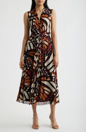 Anne Klein Twist Front Print Sleeveless Midi Dress in Chili Multi at Nordstrom, Size X-Small