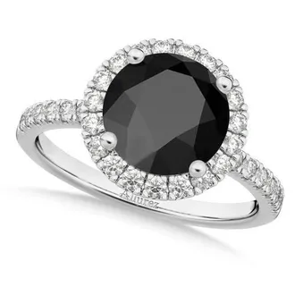 Allurez Halo Onyx & Diamond Engagement Ring 14K in 2.90Ct/white Gold at Nordstrom, Size 7.5
