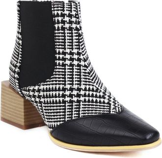 Generic Womens Chelsea Ankle Boots Pointed Toe Block Heels PU Leather Look Plaid Snake Crocodile Pattern Slip On Comfortable Durable Slip Resistant Casual Off