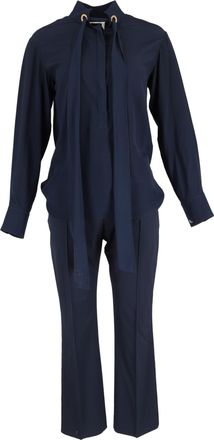 Chlo&eacute; Chlo&eacute; blouse en broek met strik bij de hals in marineblauwe viscose