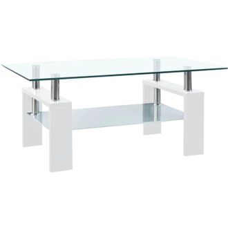 vidaXL Mesa De Caf&eacute; 95x55x40 Cm Vidrio Templado Transparente Blanco
