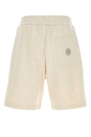 Fendi Mens Melange Cream Cotton Bermuda Shorts Natural Exterior