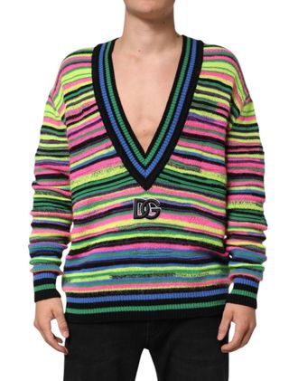 Dolce & Gabbana Mens Rainbow Striped Mohair Blend Sweater Multicolor Wool Polyamide Clothing