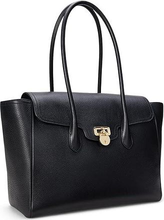 Lauren Ralph Lauren Pebbled Leather Large Tanner Satchel Satchel Womens Handbags Black