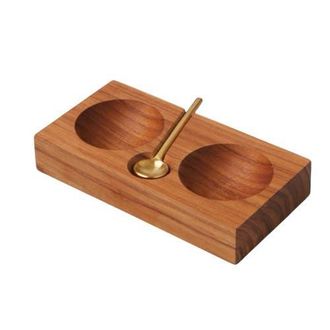 Be Home Teak Plank Salt and Pepper Cellar with Gold Spoon in Natural at Nordstrom