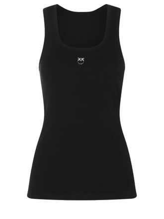 Pinko Black Logo Scoop Neck Top