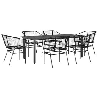 Berkfield Home 7 Piece Garden Dining Set Black Poly Rattan Glass