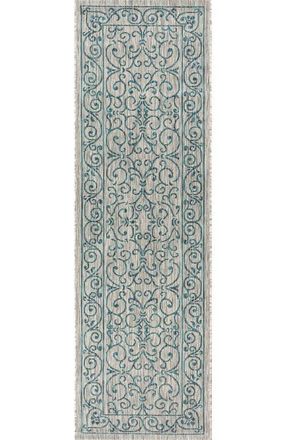 Jonathan Y Designs Charleston Vintage Filigree Textured Weave Indoor/Outdoor Area Rug in Gray/teal at Nordstrom, Size 2Ft 0In X 8Ft 0In