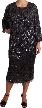 Dolce & Gabbana Womens Sequin Midi Dress Relaxed Fit - Black - Size EU 38 (Womens)