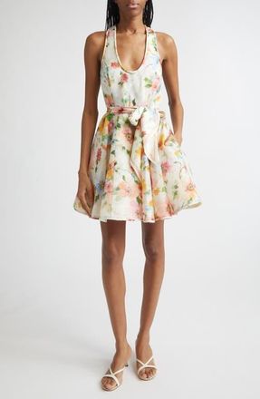 Zimmermann Alchemy Racerback Linen & Silk Skater Minidress in Neon Poppy at Nordstrom, Size 0
