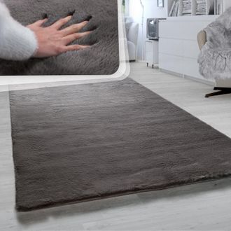 Paco Home Paco Home - Alfombra Sal&oacute;n Pelo Largo Imitaci&oacute;n Piel Conejo Suave Piel Sint&eacute;tica Antracita 200 Cm Cuadrado