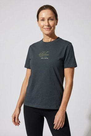Calvin Klein Jeans T-Shirt CALVIN KLEIN JEANS SS CLASSIC FOIL MONOLOGO TEE, Damen, Gr. XXL (46), inkwell, Web, Obermaterial: 100% Baumwolle, unifarben, regular fit norma