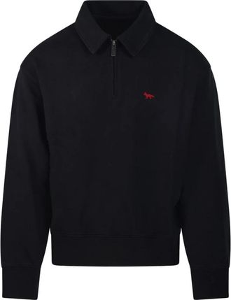 Maison Kitsun&eacute; Profile Fox Zipped Polo Sweatshirt - Heren - Vesten met rits - Zwart - M - Katoen - Hoodies & sweatvesten