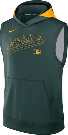 Nike Athletics Authentic Collection Mens Nike Mens Dri-FIT MLB Sleeveless Pullover Hoodie in Green | 013U023NFZ-2G5