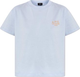 A.P.C. A.p.c., Tops, Dames, Blauw, M, Katoen, T-shirt met geborduurd logo