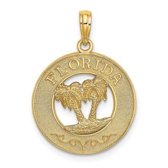 Diamond2Deal 14k Yellow Gold FLORIDA with Double Palm Tree Circle Charm Pendant