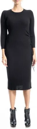 Max Studio Ribbed Long Sleeve Sweater Dress in Black-Black at Nordstrom Rack, Size X-Large