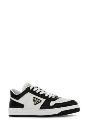 Prada Womens Two-Tone Leather Downtown Sneakers Bianco+nero Vitello