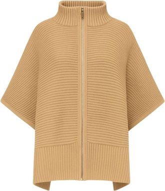 Twinset Ponchos, female, Brown, ONE SIZE, Camel Knit Poncho Jacket