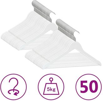 vidaXL Juego De Perchas Ropa 50 Uds Antideslizantes Madera Dura Blanco Vidaxl