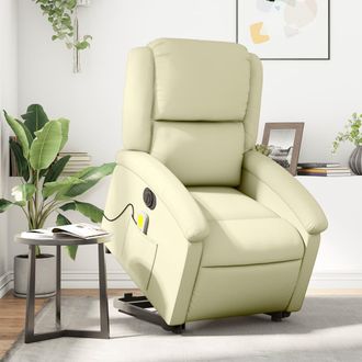vidaXL Vidaxl - Sill&oacute;n Reclinable Masaje El&eacute;ctrico De Pie Cuero Aut&eacute;ntico Crema