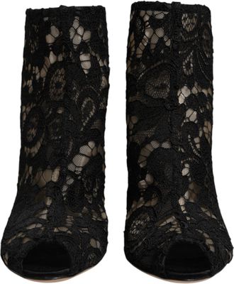 Dolce & Gabbana Black Floral Lace Heels Ankle Boots Womens Shoes (Pre-Owned)