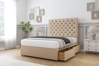 Sloomy Mayfair Plush Divan Set 4 Drawers-54 Headboard in Stone | Size: Double