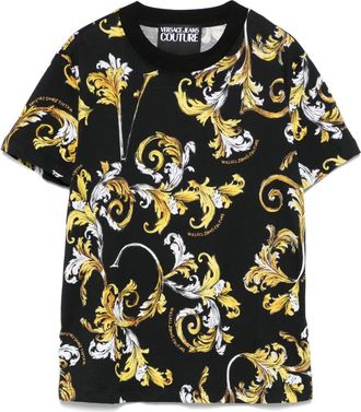Versace Jeans Couture Zwart Goud Barocco T-Shirt - Dames - T-shirts - Veelkleurig - 2XL - Katoen - Tops