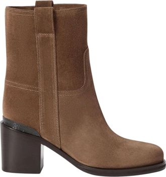 Brunello Cucinelli Su&egrave;de enkellaarsjes - Dames - Schoenen - Bruin - Maat: 41 EU Su&egrave;de