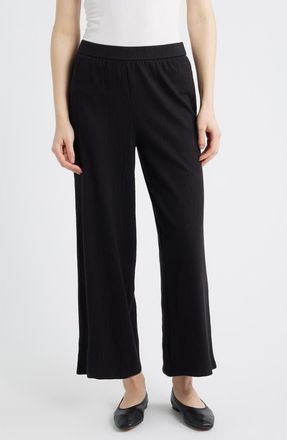 Eileen Fisher Jersey Ankle Wide Leg Pants in Black at Nordstrom, Size Xx-Small