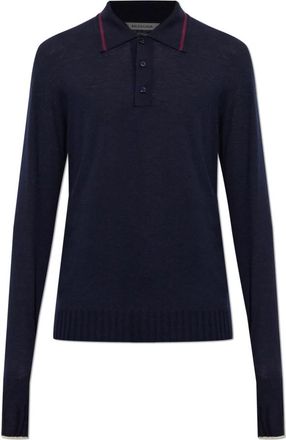 Balenciaga Wool Polo Shirt - Heren - V-hals truien - Blauw - M - Wol - Truien & Vesten