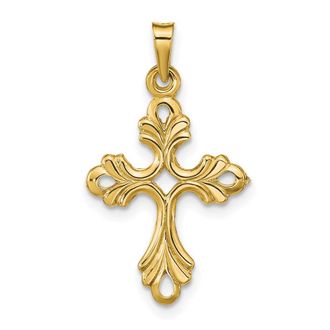 Diamond2Deal 14k Yellow Gold Polished Fleur De Lis Cross Pendant