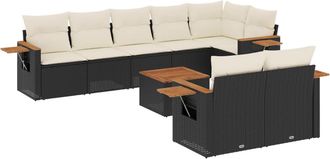 vidaXL Vidaxl - Set De Sof&aacute;s De Jard&iacute;n 8 Piezas Y Cojines Rat&aacute;n Sint&eacute;tico Negro