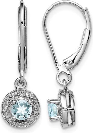 Diamond2Deal Sterling Silver Rhodium-plated Diam. & Aquamarine Earrings