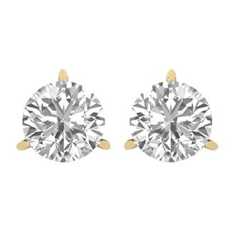 Diamond2Deal 14k Gold 4Ct Round Lab Grown Diamond Stud Earrings 3 Prong