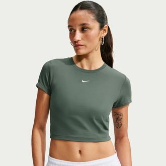 Nike Womens Nike Sportswear Chill Knit Cropped T-Shirt in Green | HF9538-303