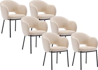Vente-Unique Conjunto de 6 sillas con brazos de tela texturizada y metal negro - Beige - ACACILIO