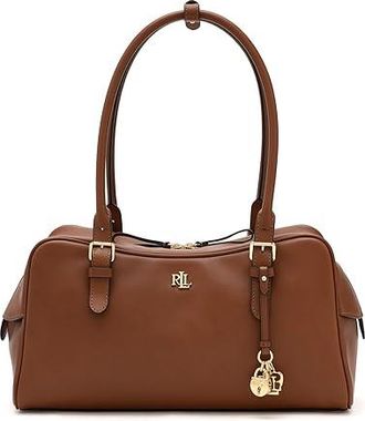 Lauren Ralph Lauren Leather Large Marcy Zip Satchel Satchel Womens Handbags Lauren Tan, Leather/Polyester