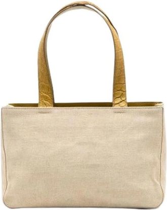 Prada Pre-owned Canvas Tote Bag - Dames - Vintage Shopper - Beige - ONE Size - Leer - Vintage