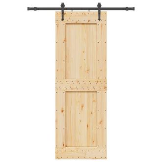 Berkfield Home Sliding Door with Hardware Set 80x210 cm Solid Wood Pine in Brown
