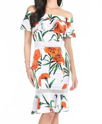 NikiBiki Blossoms Off Shoulder Ruffle Dress In Orange