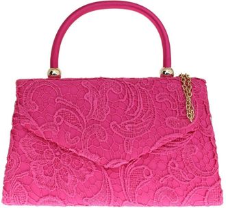 Girly HandBags Womens Lace Satin Top Handle Clutch Bag (Fuchsia)