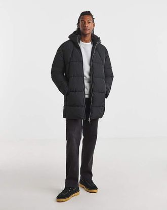 Jacamo Black Mid Length Puffer Jacket