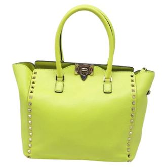 Valentino Pre-owned Handbags, female, Yellow, Size: ONE SIZE Pre-owned Medium Rockstud Double Handle Tote Bag