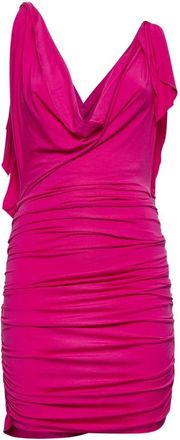 The Attico Fuchsia Draperende Jurk met Transparante Bandjes - Dames - Feestkleedjes - Roze - M - Kleedjes