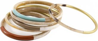 Sunshine Tienda Womens Autumn Metallic Bangle Set In Terracotta, Robins Egg Blue, Dark Beige, Gold
